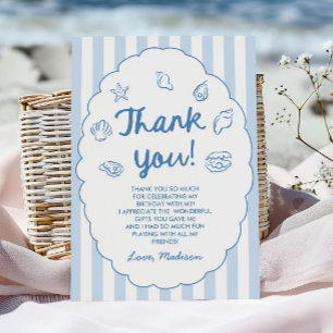 Blue Whimsical Seashell Coastal Birthday Party Thank You Card