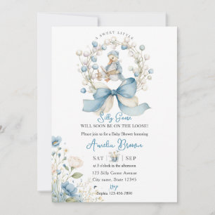 Blue Whimsical Silly Goose Baby Shower Invitation