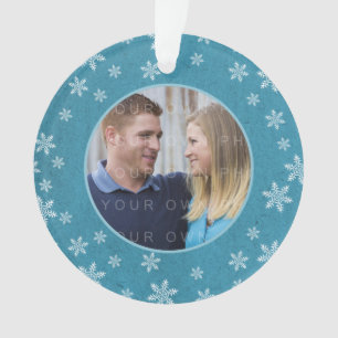Blue Whimsical Snowflakes Holiday Photo Ornament