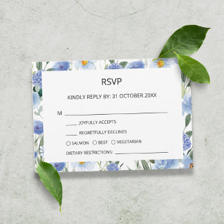 Blue Whimsical Watercolor Botanical Wedding  RSVP Card