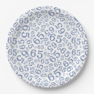 Blue/White 65th Random Number Pattern Paper Plate