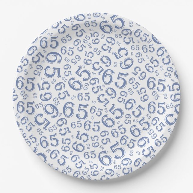  Blue/White 65th Random Number Pattern Paper Plate (Front)