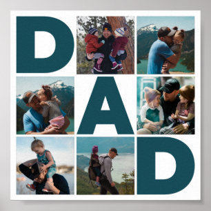 Blue & White 6 Photo Collage Dad Poster
