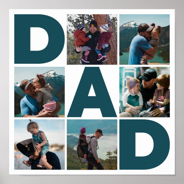 Blue & White 6 Photo Collage Dad  Poster (Front)