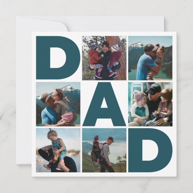 Blue & White 6 Photo Collage Father's Day Dad Holiday Card (Front)