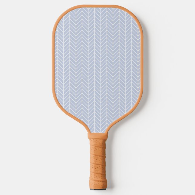 Blue & White Abstract Diagonal Chevron Pattern Pickleball Paddle (Front)