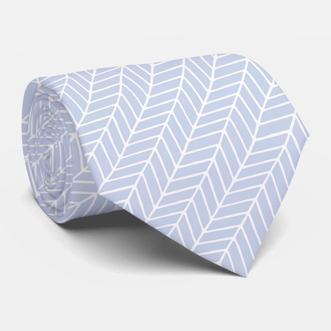 Blue & White Abstract Diagonal Chevron Pattern  Tie (Rolled)