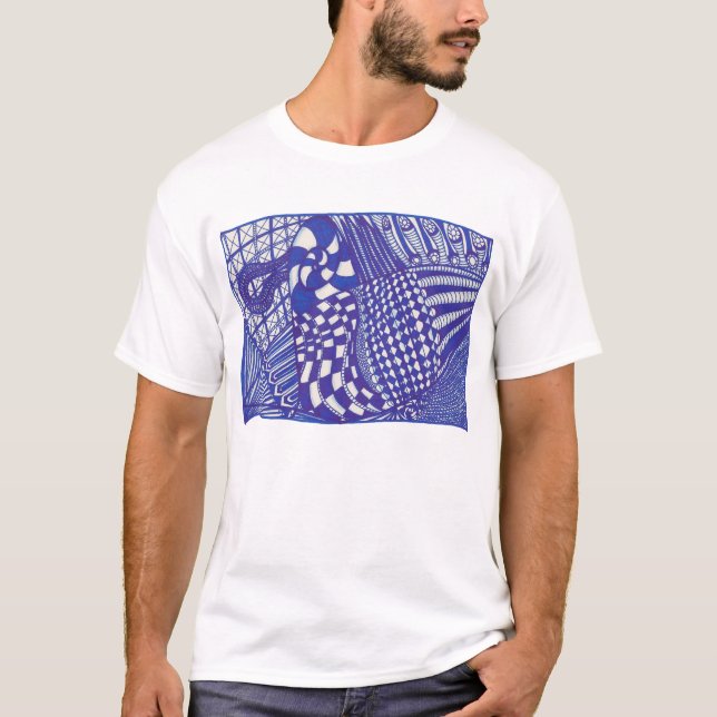 blue white abstract drawing shirts (Front)