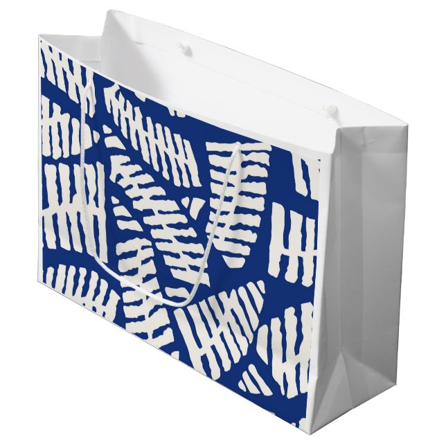 Blue White Abstract Leaf Pattern Gift Bag (Front Angled)