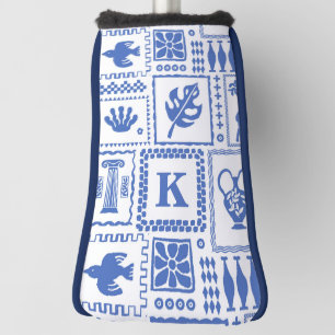Blue White Abstract Monogram Golfer Gift Golf Head Cover