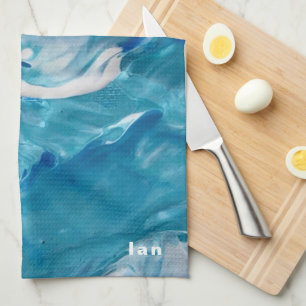 Blue White Abstract Persoanlize Kitchen Towels