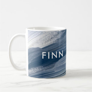 Blue white abstract textured modern hand painted  coffee mug