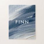Blue white abstract textured modern hand painted p jigsaw puzzle<br><div class="desc">Blue white abstract textured modern hand painted personalised elegant trendy sporty gift ping pong paddle design.</div>