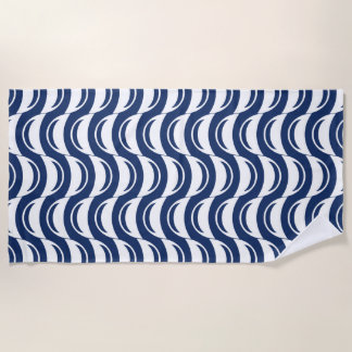 Blue & White Abstract Waves Beach Towel