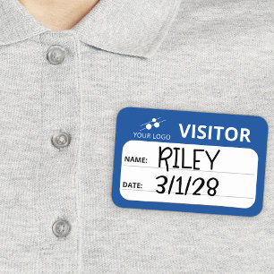 Blue White Add Your Logo Visitor Name Tag