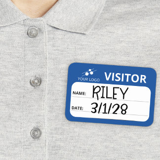 Blue White Add Your Logo Visitor Name Tag