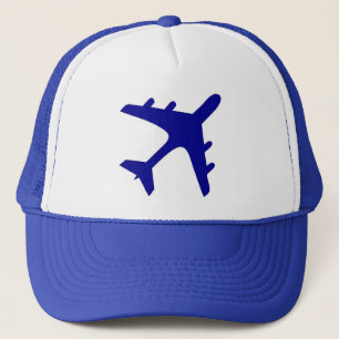 Blue white aeroplane design trucker hat