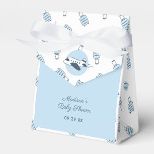 Blue White Aeroplane + Luggage Pattern Baby Shower Favour Box