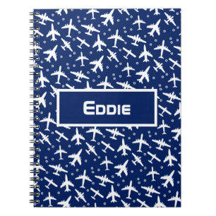 Blue White Aeroplane Pattern Notebook
