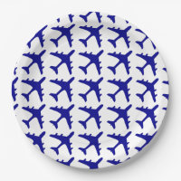 Blue white aeroplane pattern paper plates