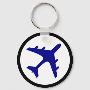 Blue white aeroplane symbol simple keychain