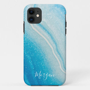 Blue & White Agate Style Glitter, DIY Name Case-Mate iPhone Case