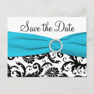 Blue, White, and Black Save the Date Postcard