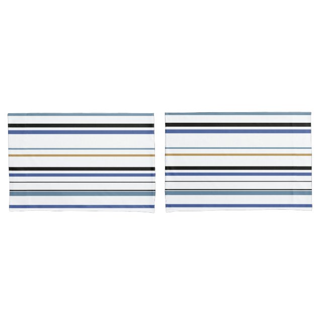 Blue white and gold Beach coastal stripes Pillow C Pillowcase (Front-Set)