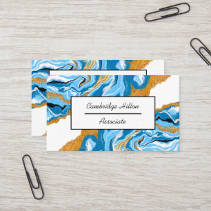 Blue, white and Gold Marble Fluid Art Business Card