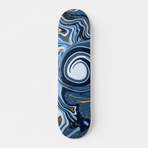 Blue, White and Gold Marble Fluid Art Skateboard