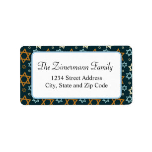 Blue White and Gold Star of David Pattern Label