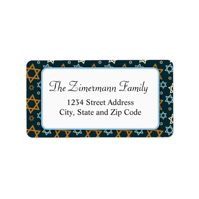 Blue White and Gold Star of David Pattern Label (Front)
