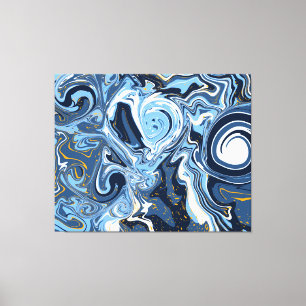Blue, White and Gold Swirls Fluid Art Canvas Print