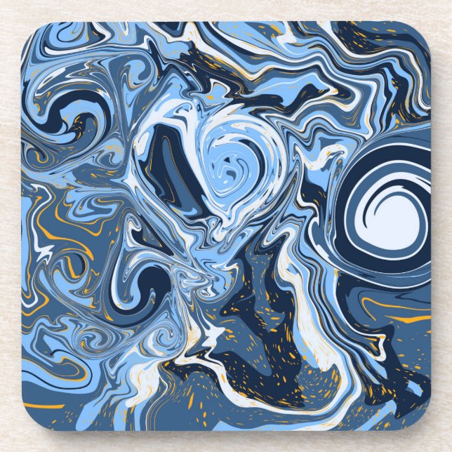 Blue, White and Gold Swirls Fluid Art     Coaster (Front)