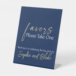Blue White and Gold Wedding Favours Pedestal Sign