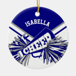 Blue, White and Grey Cheer for a Cheerleader Ceramic Tree Decoration