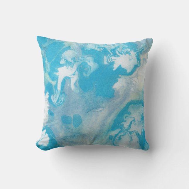Blue White and Grey Marble Pattern Cushion (Front)