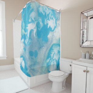 Blue White and Grey Marble Pattern Shower Curtain