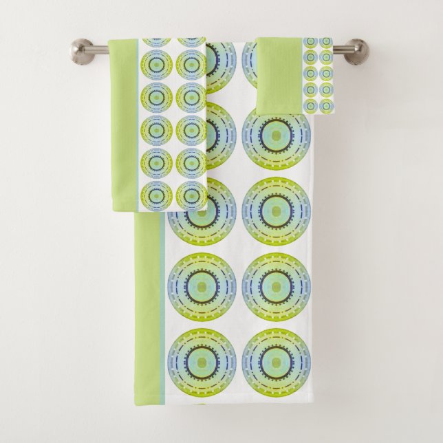 Blue White And Lime Green Bath Towel Set (Insitu)