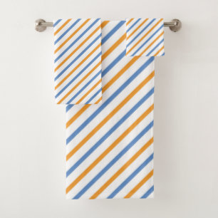  Blue, White and Orange Stripe Bath Towel Set