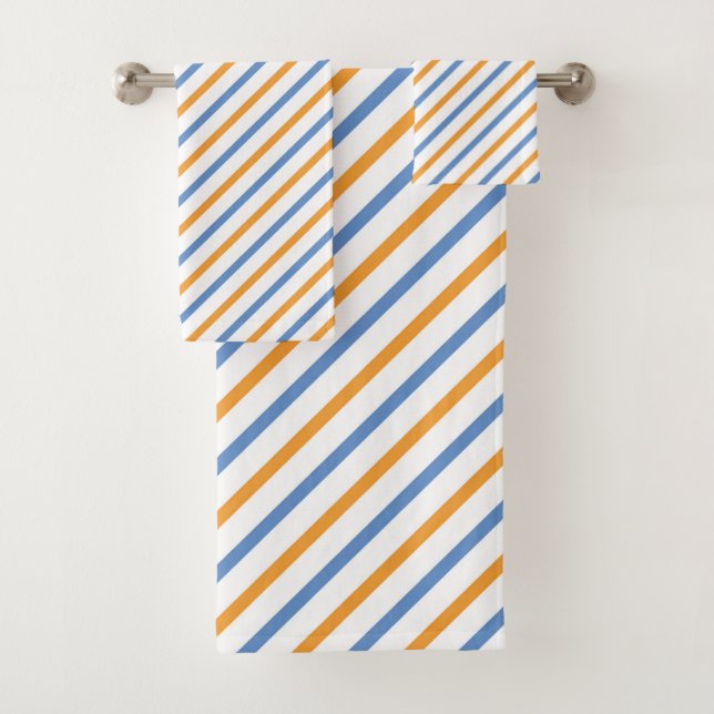  Blue, White and Orange Stripe Bath Towel Set (Insitu)
