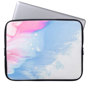 Blue white and pink abstract painting laptop sleeve