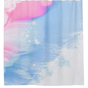 Blue white and pink abstract painting shower curtain