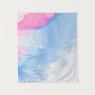 Blue white and pink abstract painting tapestry