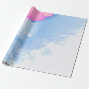 Blue white and pink abstract painting wrapping paper