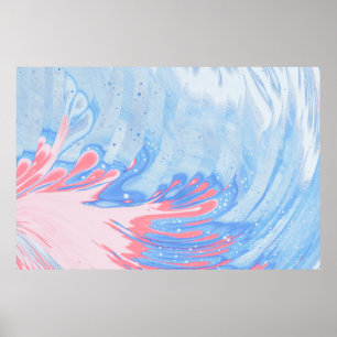 BLUE WHITE AND RED ABSTRACT PAINTING POSTER