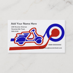 Blue white and red scooter boy or girl contact business card