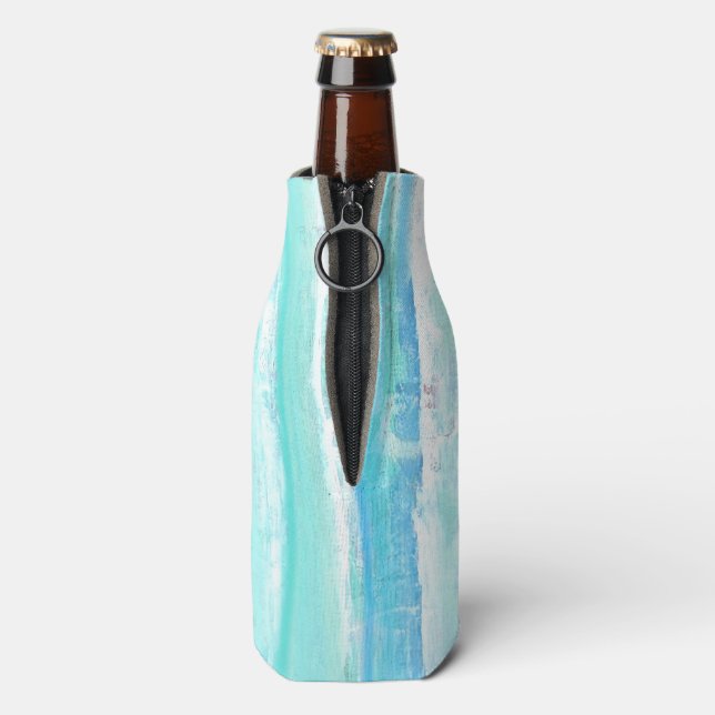 Blue White and Turquoise Abstract Bottle Coolers (Bottle Back)