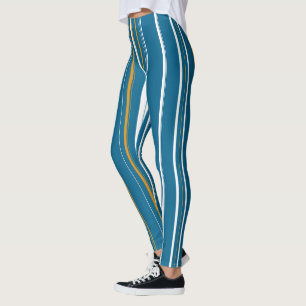 Blue White and Yellow Stripes Leggings
