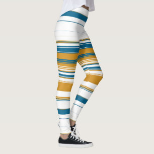 Blue White and Yellow Stripes Leggings